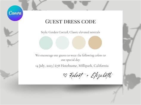 Canva Guest Dress Code Wedding Attire Palette Attire Request Card