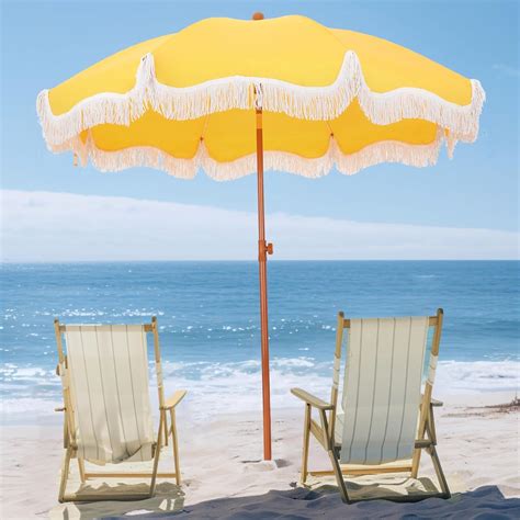 Amazon PHI VILLA 7ft Patio Umbrellas With Fringe Outdoor Tilt