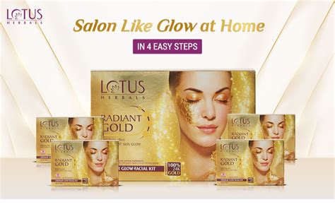 Lotus Radiant Gold Facial Kit For Instant Glow With 24k Pure Gold And Papaya 4 Easy Steps 4 Use