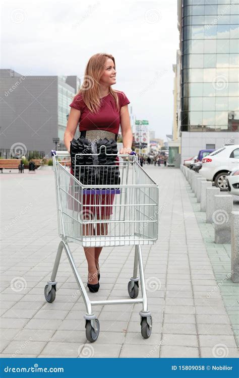 Woman With Shopping Cart Royalty Free Stock Photos Image 15809058