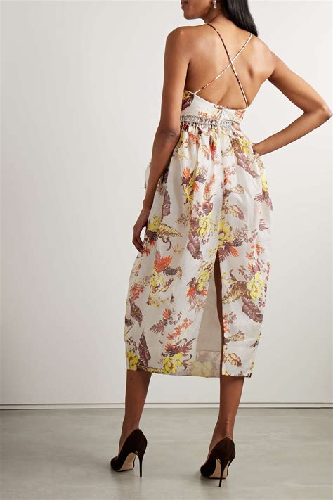 Zimmermann Matchmaker Embellished Floral Print Linen And Silk Blend