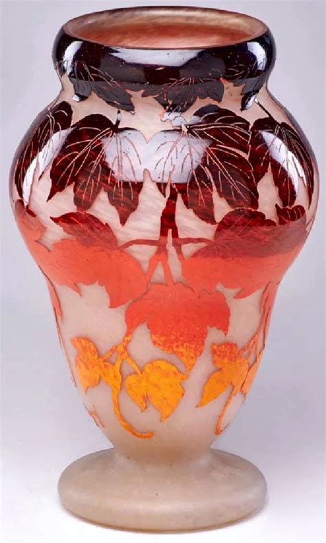 Description Large Cameo Glass Vase With Ivy Vines France Ca 1920s Sandblasted Glass Signed In