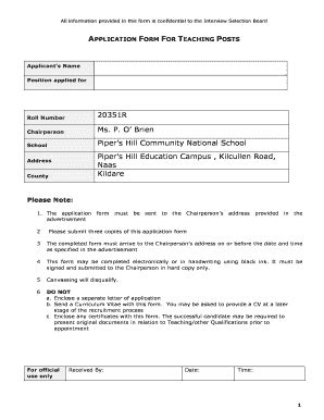 Fillable Online Naascns Teachers Application Form Naas Cns Naascns