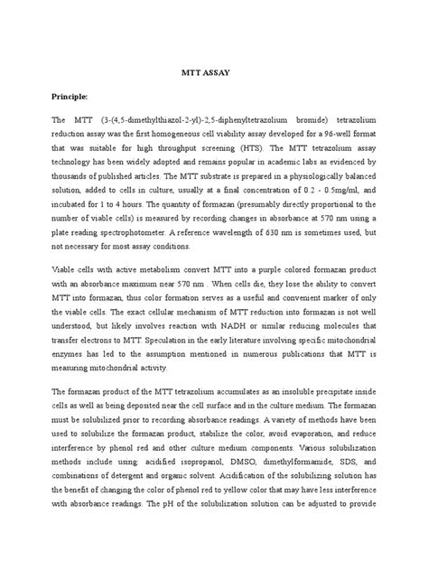 MTT Assay | PDF | Physical Chemistry | Chemical Substances