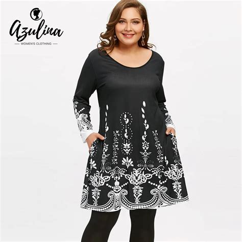 Azulina Plus Size 5xl Arab Print Long Sleeve Tunic T Shirt Women Casual