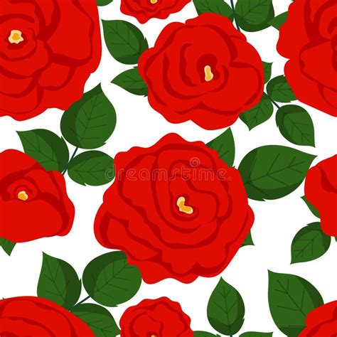 Seamless Vintage Floral Pattern With Red Roses On White Background