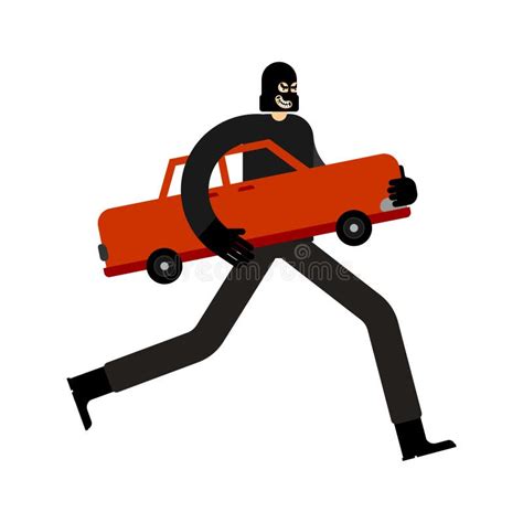 Thief Stolen Car Criminal Stole Automobile Stock Vector Illustration