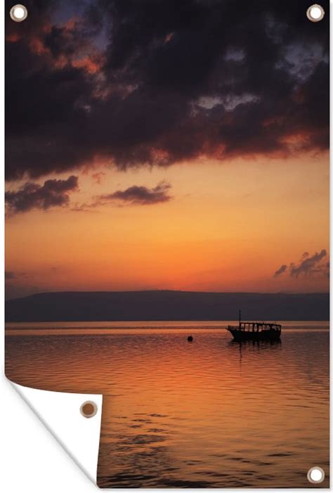 Affiche de jardin Un ciel orange au lac de Tibériade en Israël 120x180