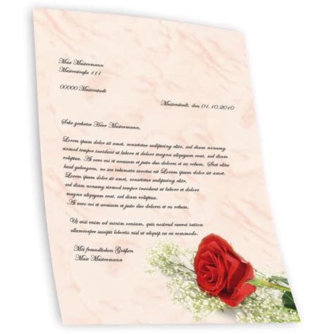 Briefpapier Rote Rose Blumen Blüten Liebe Hochzeit Blumenmotiv