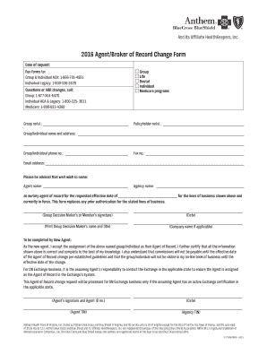 Fillable Online Agent Broker Of Record Change Form Fax Email Print