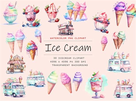 Watercolor Ice Cream Clipart Cones And Sundaes Ice Cream Truck Clip