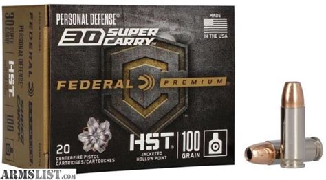 ARMSLIST For Sale FEDERAL PREMIUM 30 SUPER CARRY 100 GRAIN HST JHP