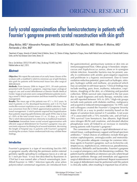 Pdf Early Scrotal Approximation After Hemiscrotectomy In Patients With Fournier S Gangrene