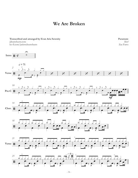 Paramore We Are Broken Drum Sheet Music JDS Paramore Collection