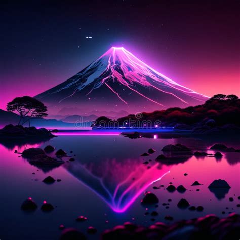 Mt Fuji And Mt Fuji Reflected In The Lake Stock Illustration