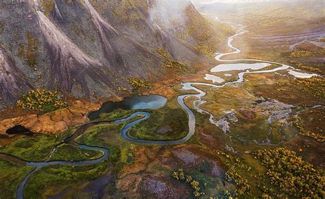 HD Wallpaper Aerial Photography Of River Near Moubtain Landscape