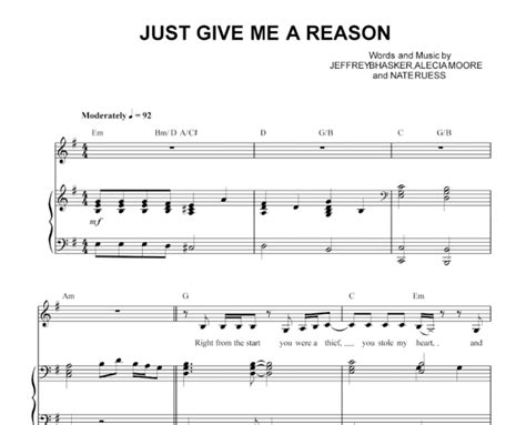 Pink-Just Give Me a Reason Free Sheet Music PDF for Piano | The Piano Notes