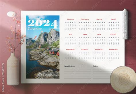 Landscape 2024 Calendar Layout Stock Template | Adobe Stock