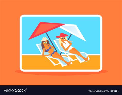 Couple Bikini Women Sunbathing Girls Resting Vector Image