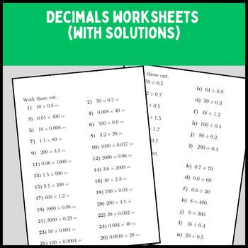 Decimals Worksheets With Solutions By Mathamaniacs TPT