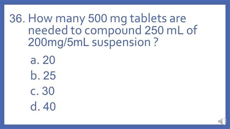 Ptcb Ptce Practice Test Question 36 Tablets Needed To Compound