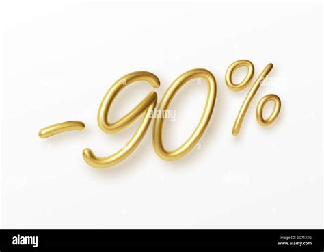 Realistic Golden Text 90 Percent Discount Number Vector Illustration