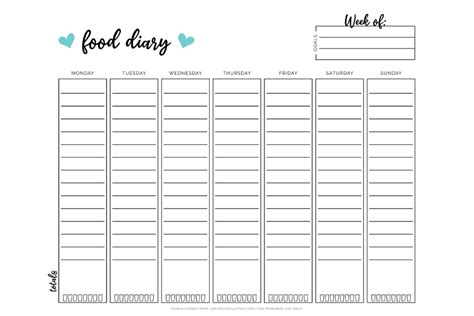 Cute Printable Food Diary Templates