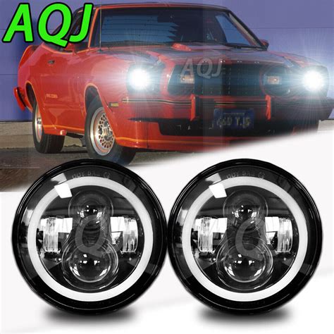 For Ford Mustang 1965 1978 7 INCH Round LED Headlights Halo DRL Angel