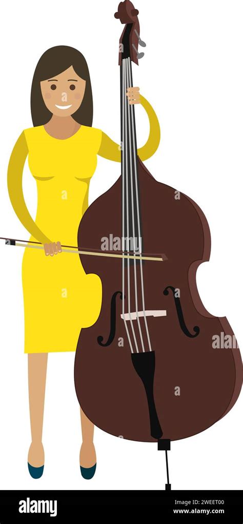 Woman Musician Playing Double Bass Vector Icon Isolated On White Stock Vector Image And Art Alamy