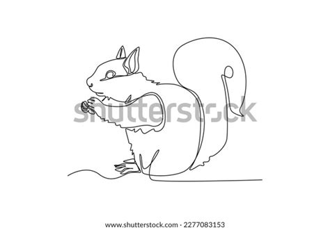 Continuous Oneline Drawing Squirrel Sits Eating Stock Vector (Royalty ...