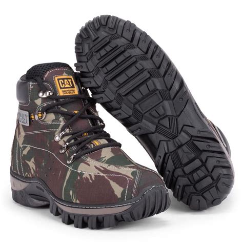 Bota Botina Coturno Masculino Militar Adventure Em Couro Cat Palmilha