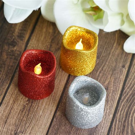 Gold Glitter Flameless Candles Led Battery Operated Votive Candles Tableclothsfactory