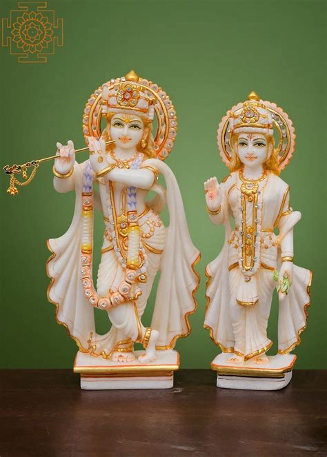 12" Radha Krishna Statue | Handmade | Radha Krishna With Peacock Statue ...