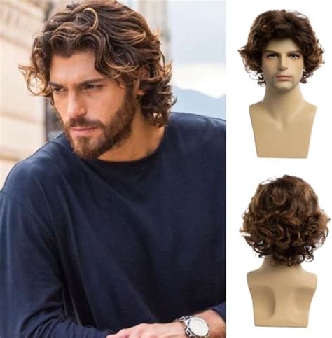 Sallcks Mens Brown Wig Short Curly Wavy Brown Wig Stylish