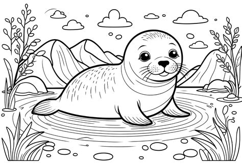 Free Picture Coloring Book Coloring Paper With A Sea Lion Cub