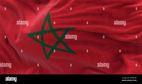 Close Up View Of The Morocco National Flag Waving In The Wind The