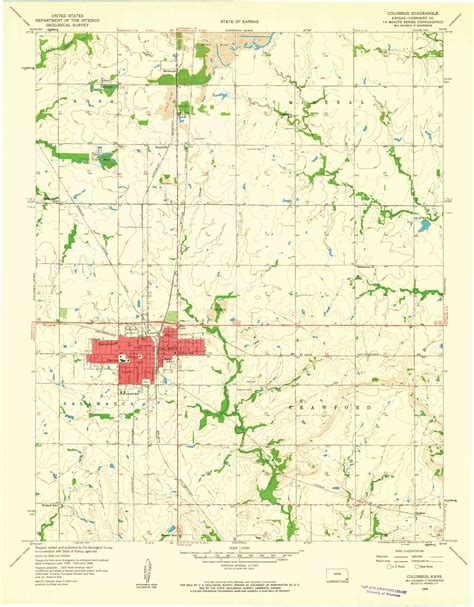 Classic USGS Columbus Kansas 7.5'x7.5' Topo Map – MyTopo Map Store