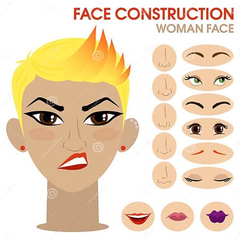 Sassy Girl Woman Face Constructor Cartoon Style Stock Vector