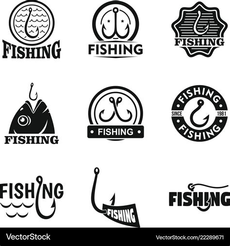 Fishing hook logo set simple style Royalty Free Vector Image