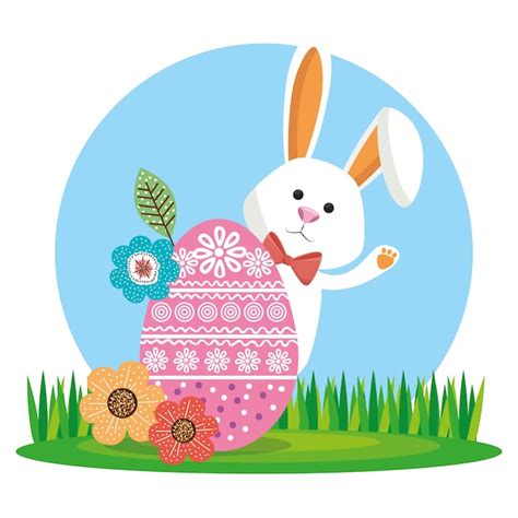 Tarjeta De Pascua Feliz Conejo Lindo Vector Premium