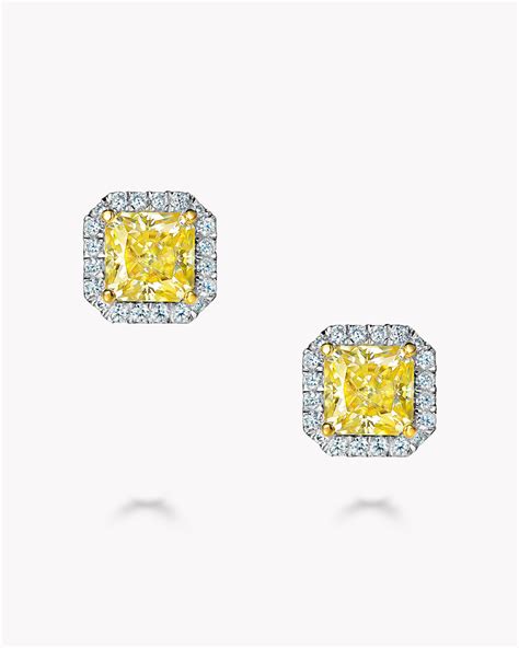 Пусеты с желтыми Fancy Yellow и бесцветными муассанитами 2,47 карата ...