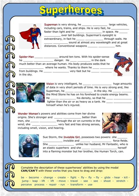 Superheroes Can Can T For Ability Worksheet Teaching English