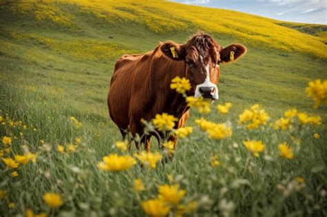 Foto De Una Vaca En El Campo Foto Premium