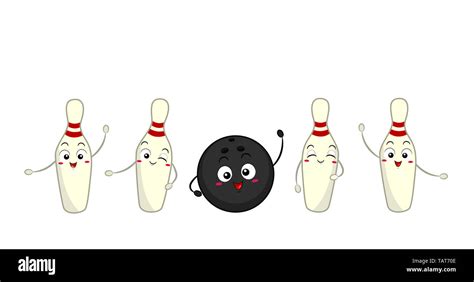 Illustration Of Bowling Ball And Pin Mascots Waving Their Arms Stock