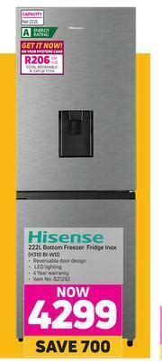 Hisense 222L Bottom Freezer Fridge Inox H310 BI WD Offer At Game