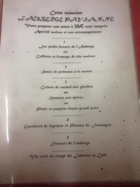 Menu Au Auberge La Table Paysanne Restaurant Robion