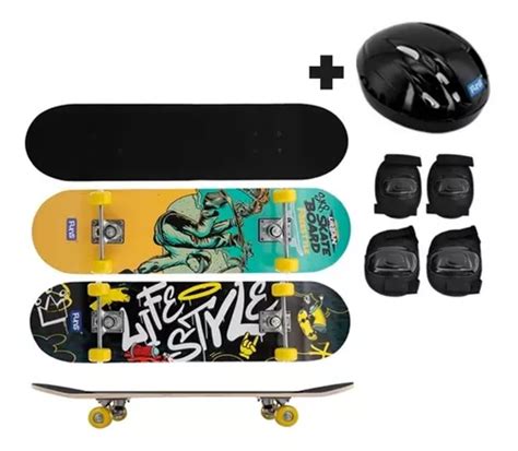 Kit Completo Skate Infantil Capacete Cotoveleira Joelheira