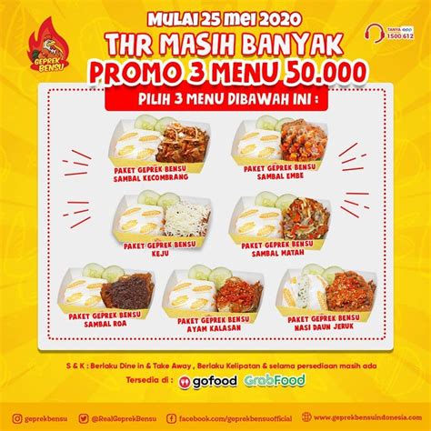 promo geprek bensu  menu rp ribu  menu paket pilihan scanharga