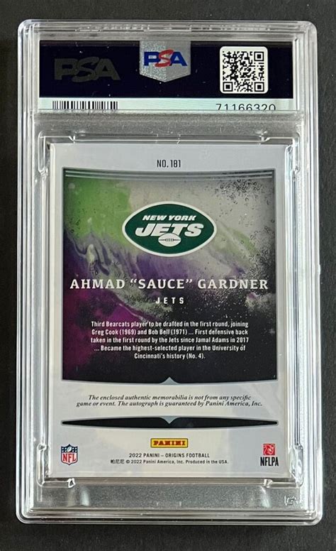 Panini Origins Ahmad Sauce Gardner Rookie Patch Auto Psa Ebay