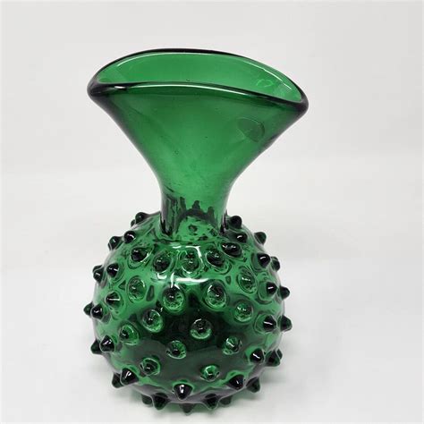 Mid Century Vintage Empoli Emerald Green Hobnail Glass Vase Etsy